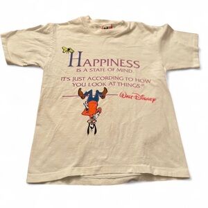 Men’s Vintage Disney Designs Graphic Goofy “Happiness” White Shirt Size S/M